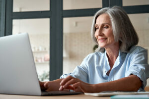 woman checking results on patient portal