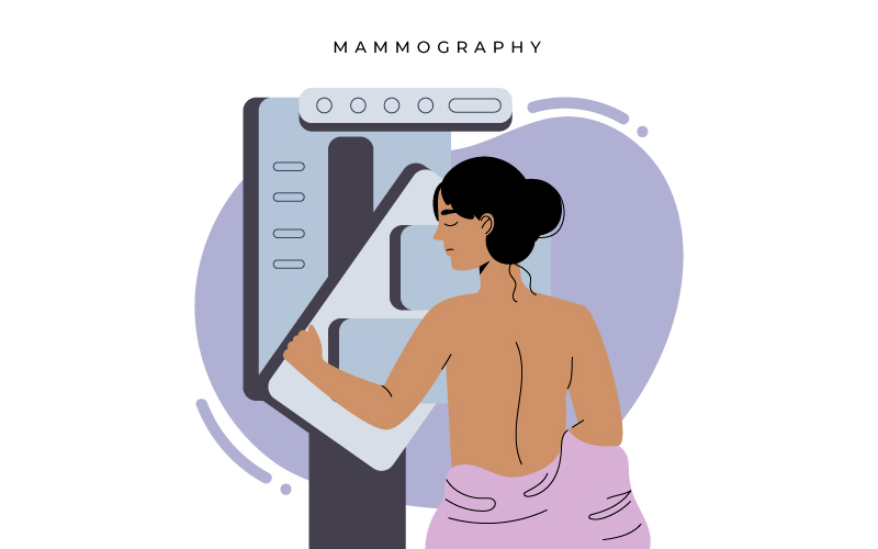 illustration of a women getting a mammogram procedure