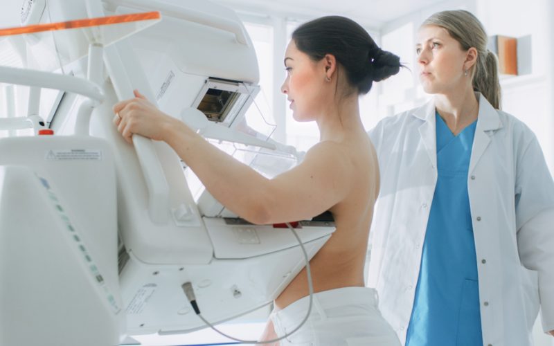 female patient undergoing Mammogram screening procedure